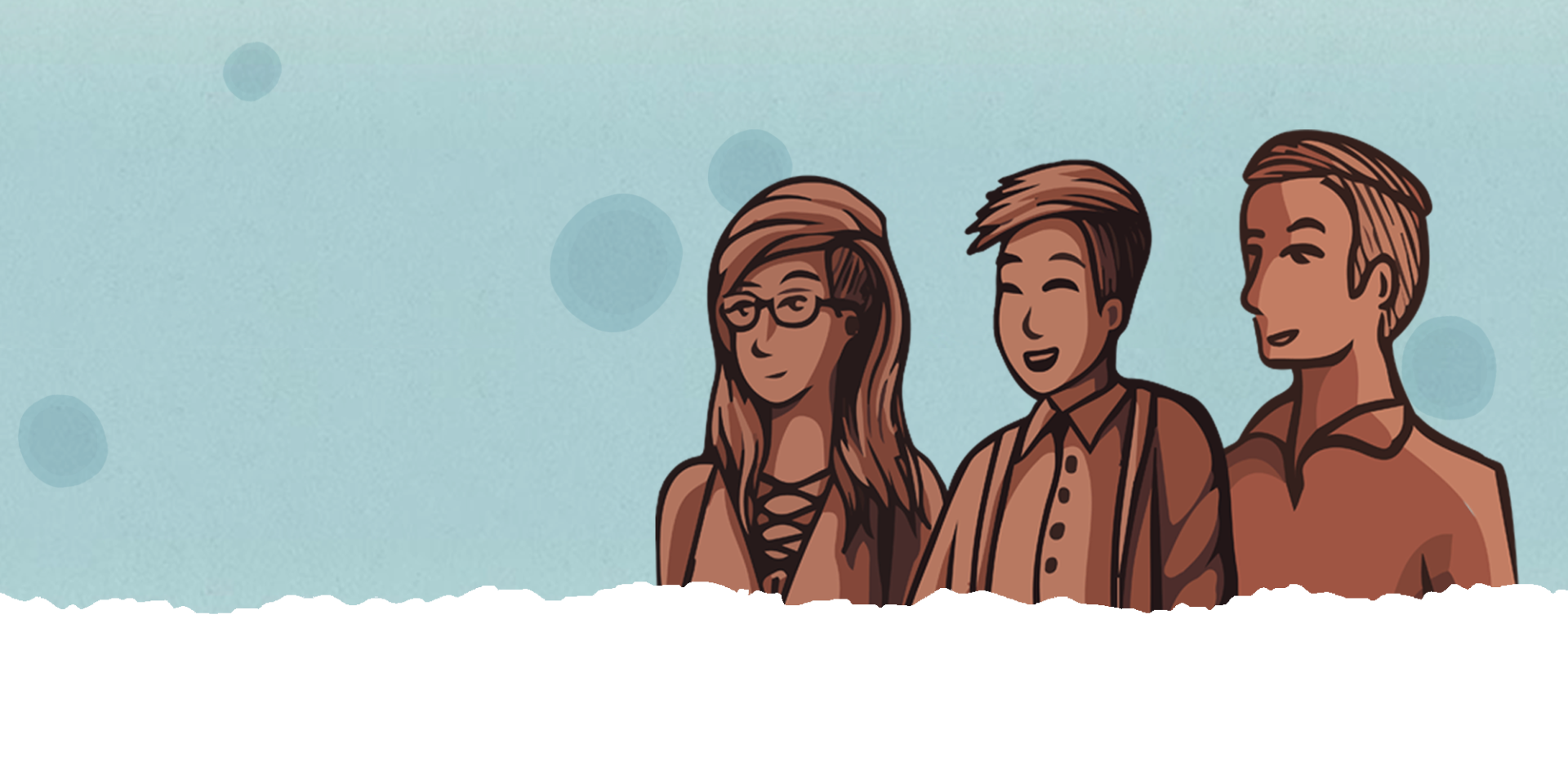 Cartoon illustration three students.